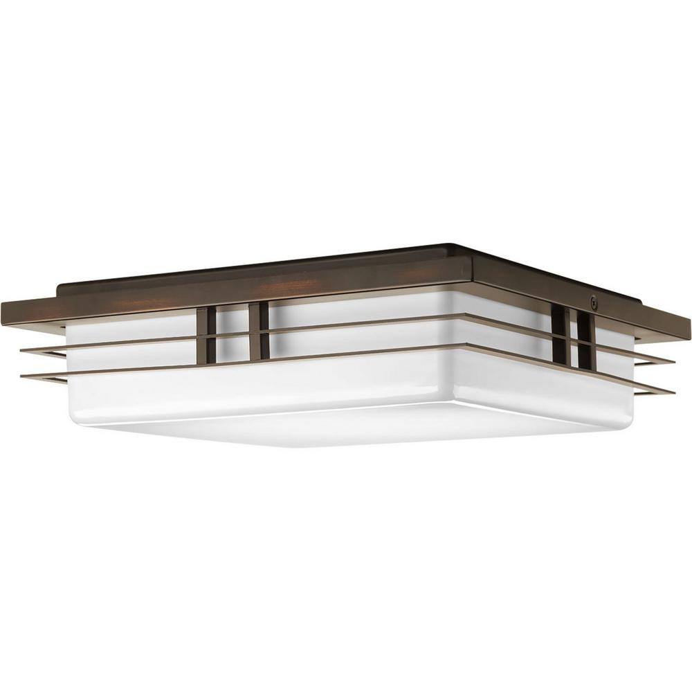 Progress Lighting 14 in. Helm Collection 2-Light Antique Bronze Integrated LED Flush Mount P3448-2030K9