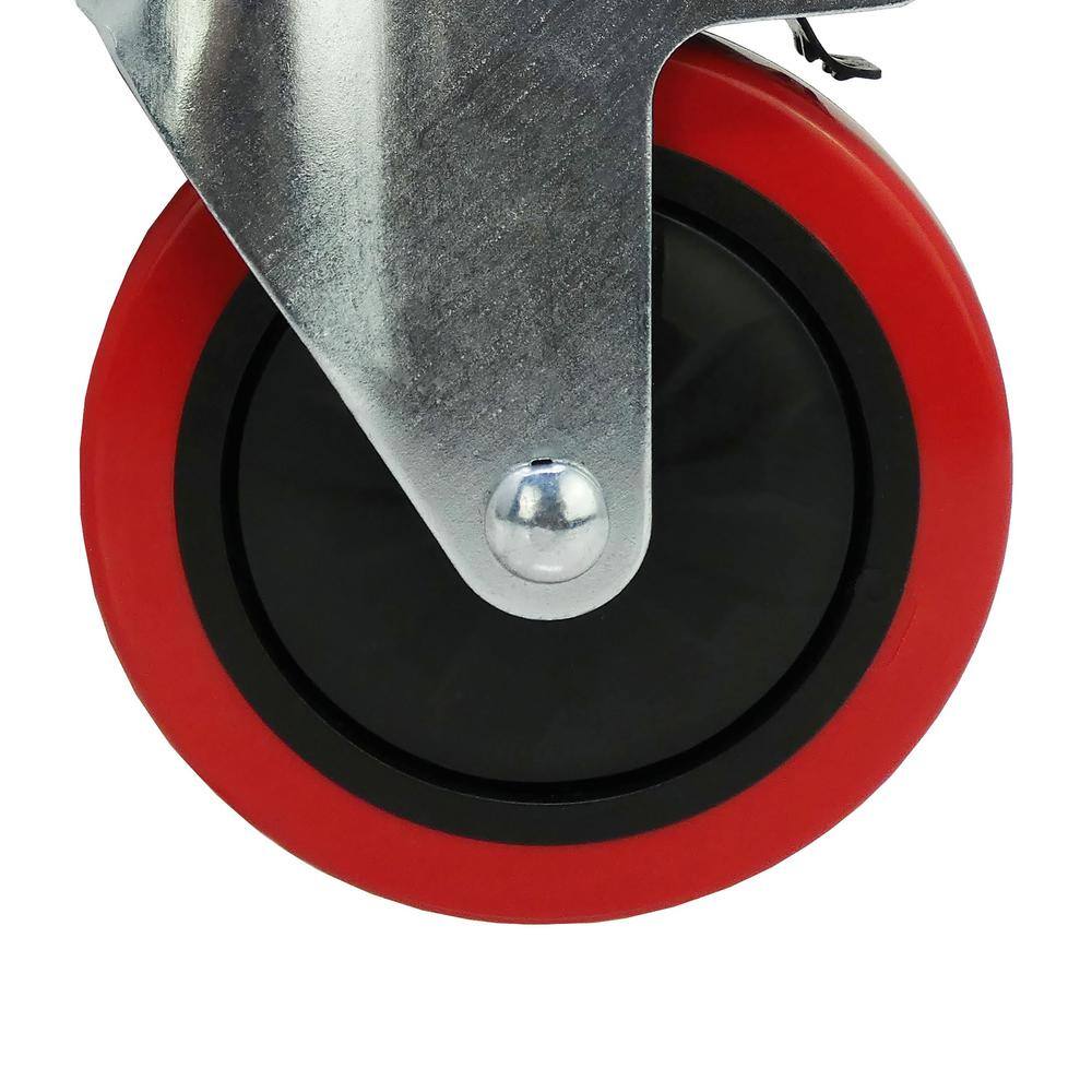 Everbilt 5 in. Red Polyurethane and Steel Swivel Plate Caster with Locking Brake and 330 lbs. Load Rating 4120945EB