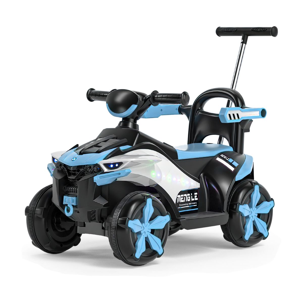 Track 7 Kids Ride on ATV,4-Wheeler ATV Quad Car w/Remote Control,Ride on Electric Vehicle for Toddlers Boys Girls,with Push Handle,Safe Guardrail,6V Electric ATV Ride on Toy Car,Music,USB,Lights,Blue