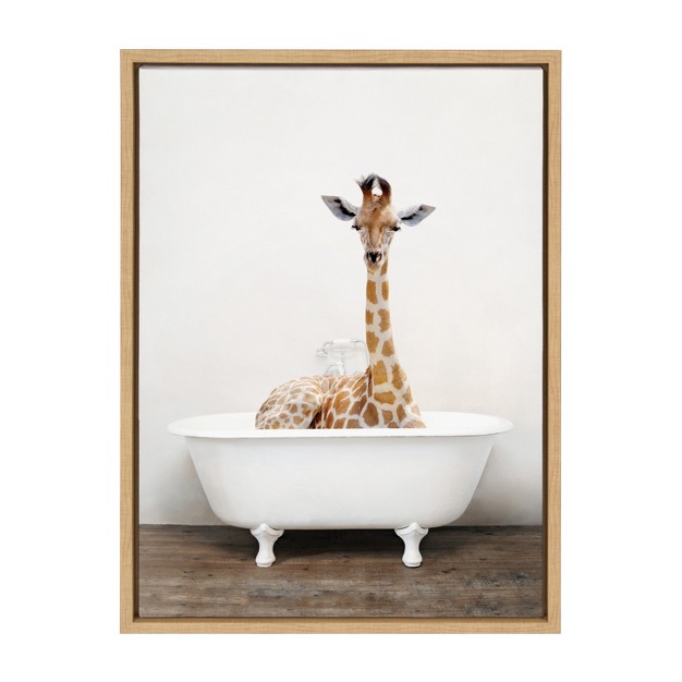 X 24 quot Sylvie Giraffe 2 In The Tub Color Framed Canvas By Amy Peterson Natural Kate amp Laurel All Things Decor