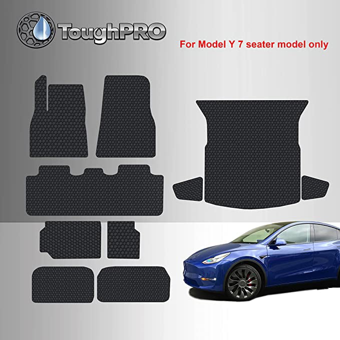 TOUGHPRO Floor Mats Accessories Set (Full Set + Cargo) Compatible with Tesla Model Y Long Range 7 Seater All Weather Heavy Duty Custom Fit (Made in USA) 2022