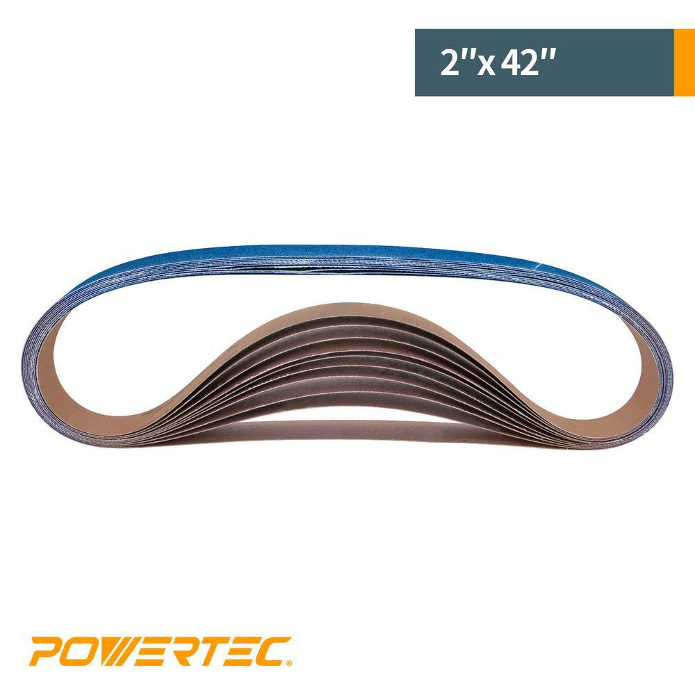 POWERTEC 2 in. x 42 in. 120-Grit Metal Grinding Zirconia Sanding Belt (6-Pack) 424212Z-6