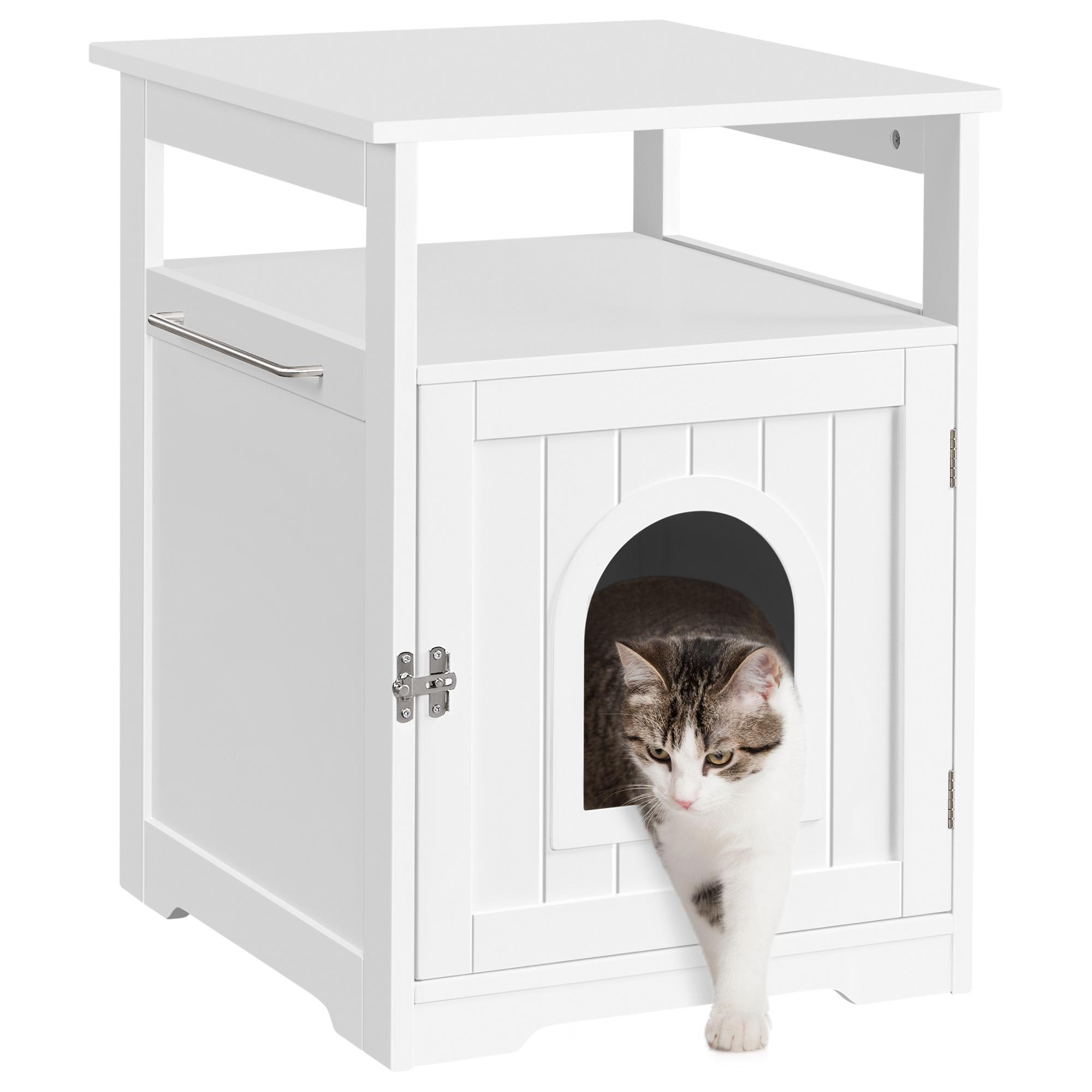 Topeakmart White Wooden Cat Litter Box with Open Shelf， 19.5