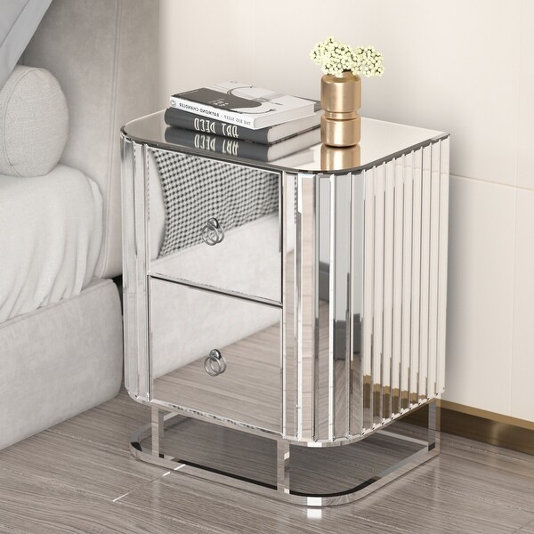 Mirrored Nightstand， Bedside Table， Grey End Table for Bedroom，Living - - 36307983