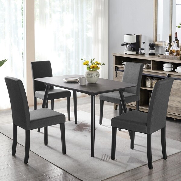 Dining Chair Modern Stylish Upholstered Kitchen Living Room Padded Chair with Solid Wood Legs Set of 4， Dark Grey - as picture