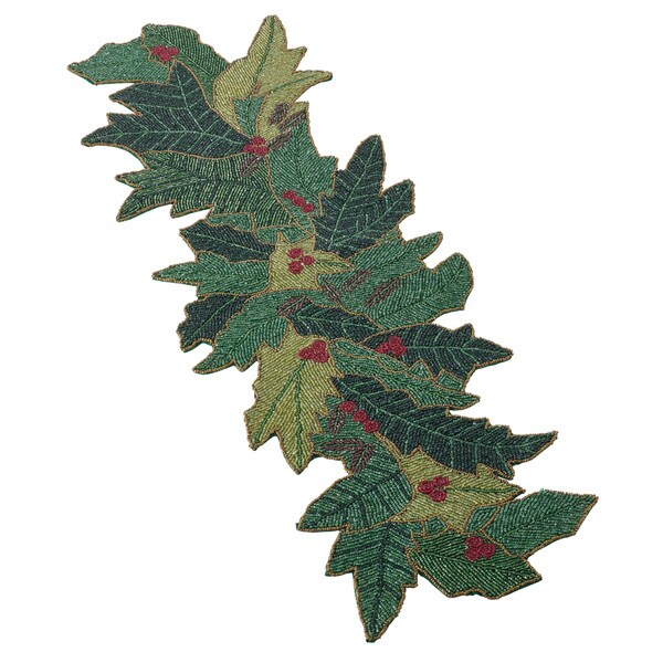 Christmas Beaded Holly Design Table Runner