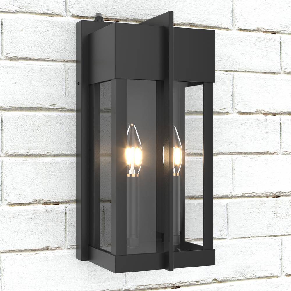 Maxax Montpelier Black 13 in. H 2-Light Outdoor Hardwired Water Glass Wall Lantern Sconce with Dusk to Dawn 2418-2W