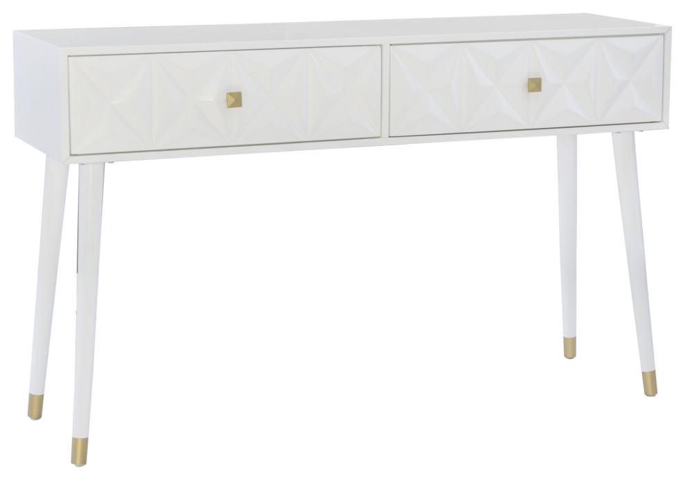 Contemporary Console Table  Geometric Accented Drawers With Golden Knobs  White   Midcentury   Console Tables   by Decor Love  Houzz