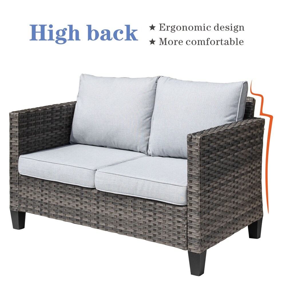 OVIOS Outdoor High back Grey Wicker Loveseat