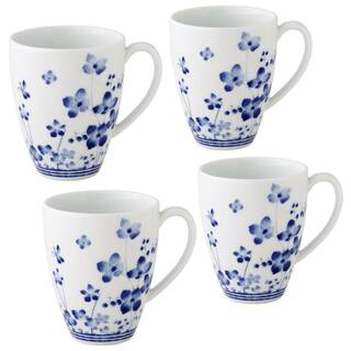 Noritake Bloomington Road 16 fl. oz. WhiteBlue Porcelain Mugs (Set of 4) 1733-484D