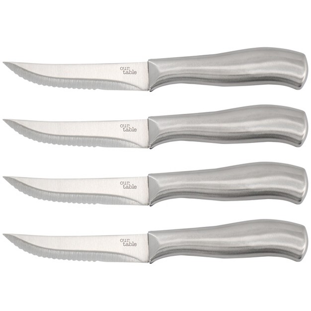 Our Table 4 Piece 4 5 Inch Stainless Steel Steak Knife Set With Stainless Steel Handles