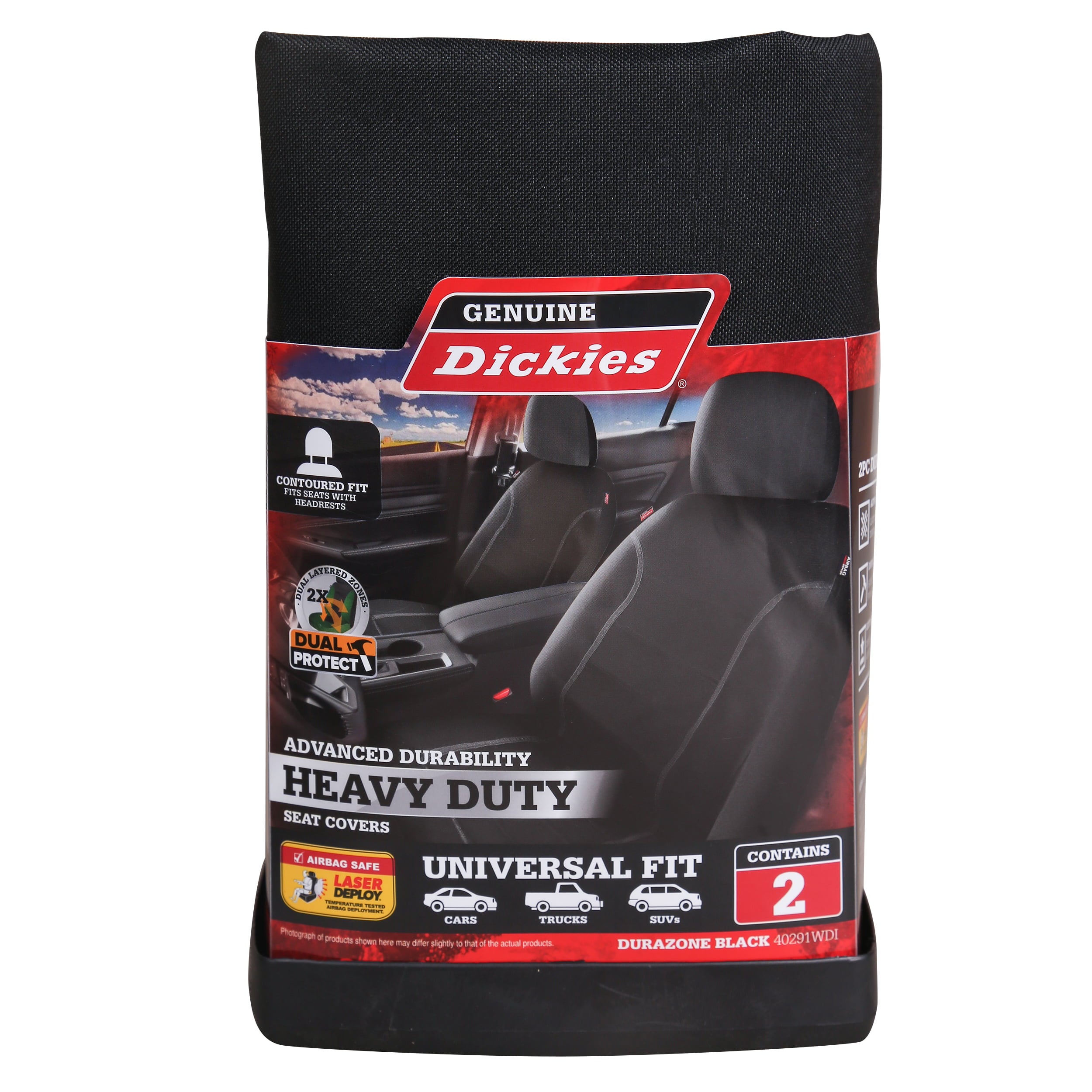 Genuine Dickies 2 Piece Durazone Car Seat Covers Black， 40291WDI