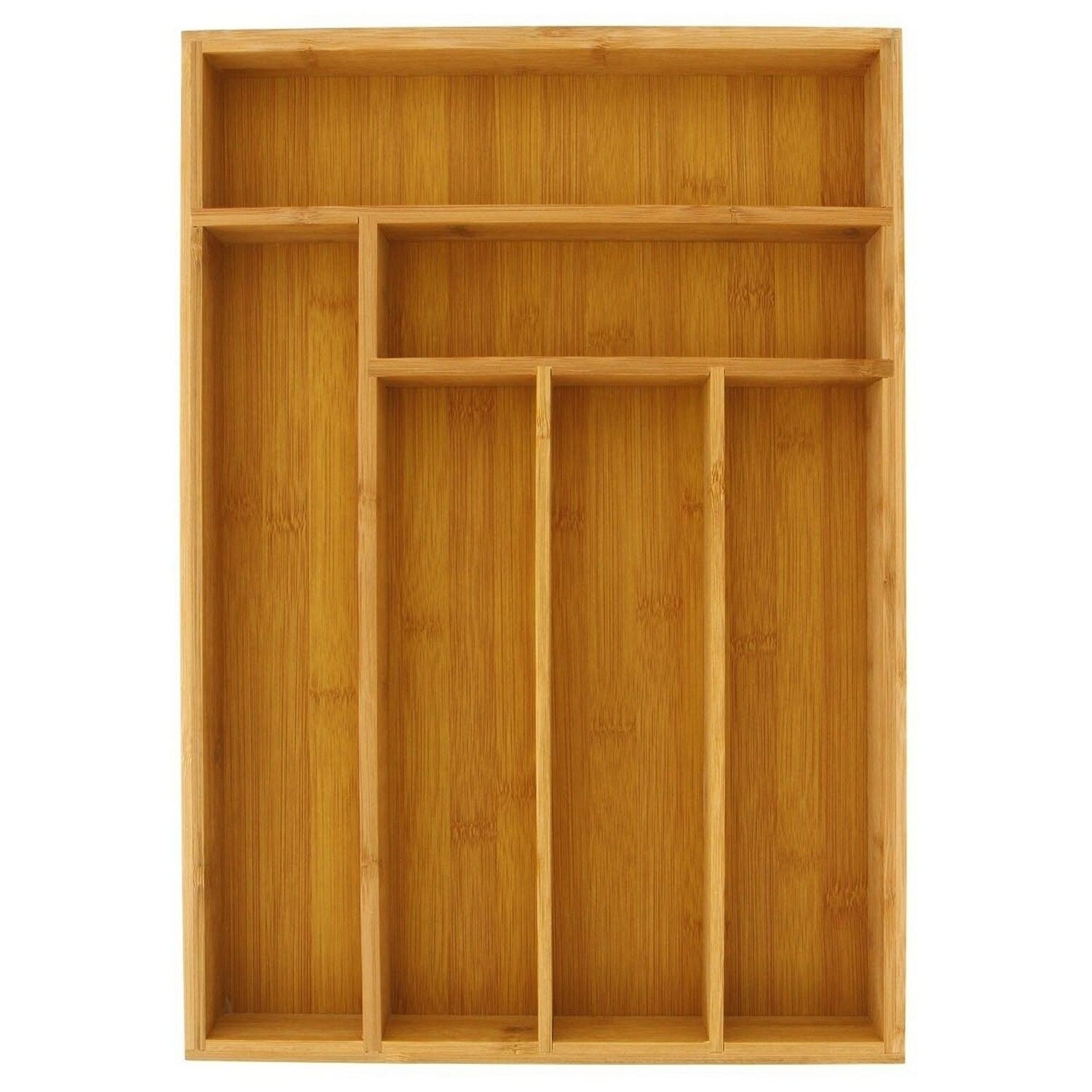 6 Slot Bamboo Drawer Organizer， Silverware Drawer Dividers， Flatware Tray， 17