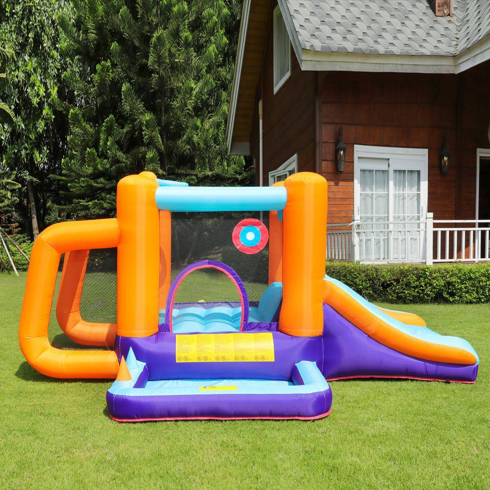 dubbin 7-In-1 Inflatable Bounce House with Football Goal Frame Basketball Hoop and Ball Pool with 350 Watt Blower FXINC-A002