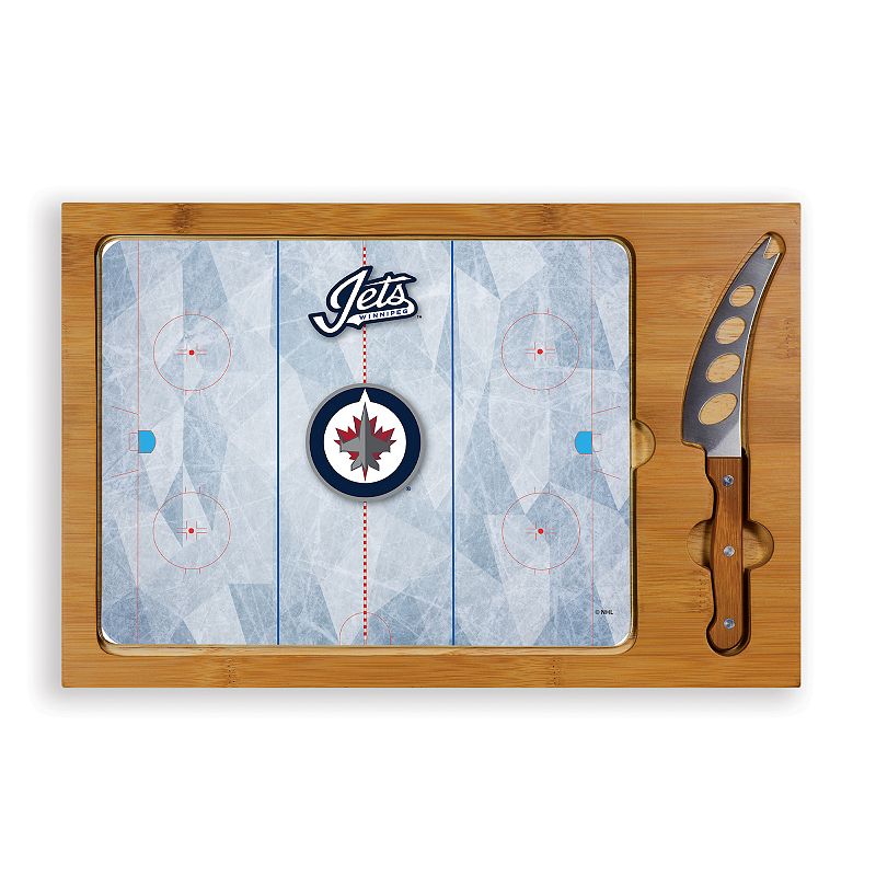 Picnic Time Winnipeg Jets Icon Glass Top Cutting Board and Knife Set