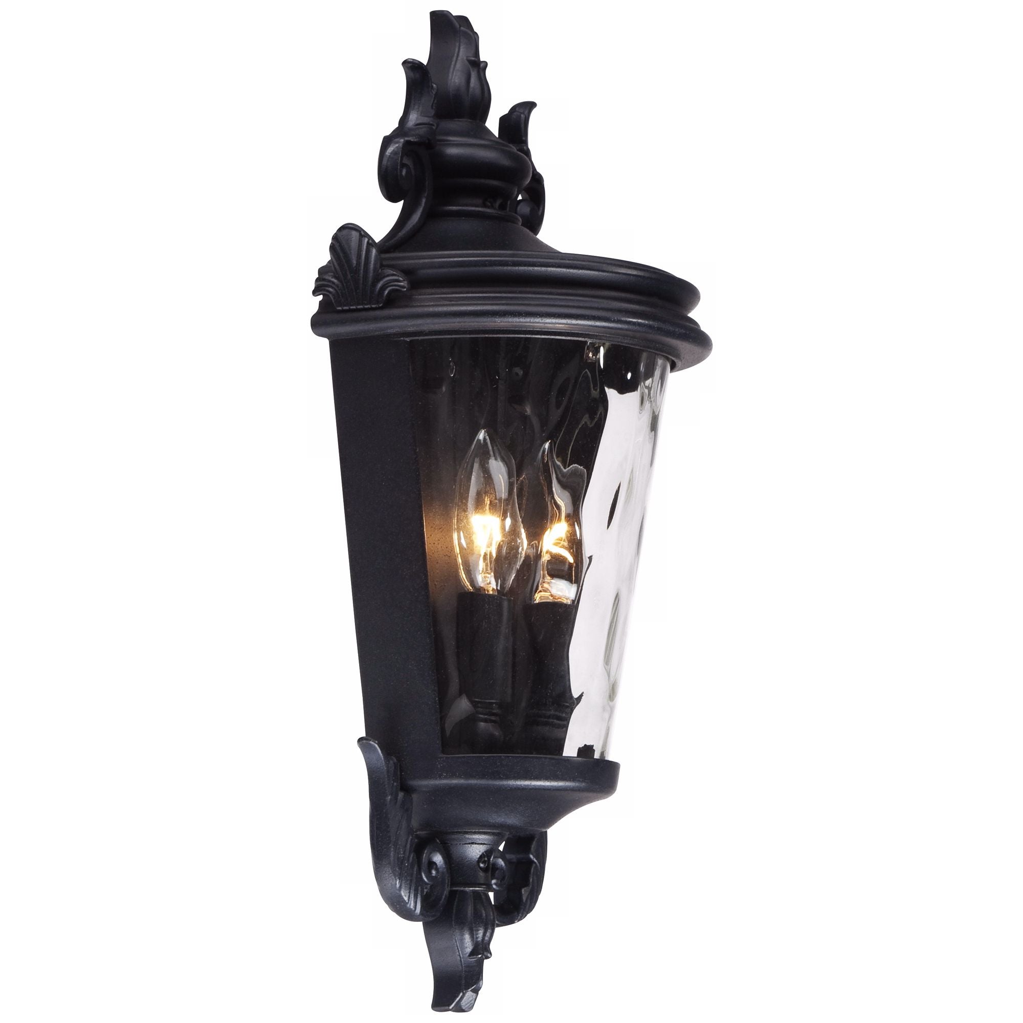 John Timberland Traditional Outdoor Wall Light Fixture Textured Black Scroll 17" Clear Hammered Glass for Exterior Porch Patio