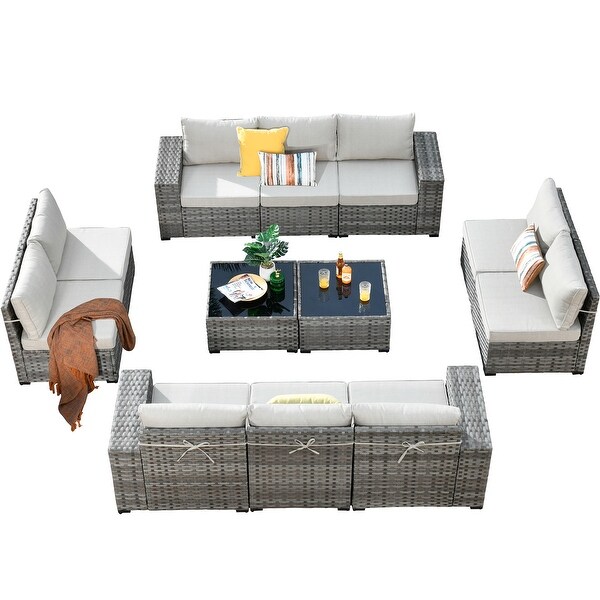 HOOOWOOO 12Piece Outdoor Patio Furniture Modular Wide Armrest Sectional Sofa Set