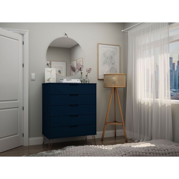 Rockefeller 5-Drawer Tall Dresser in Tatiana Midnight Blue