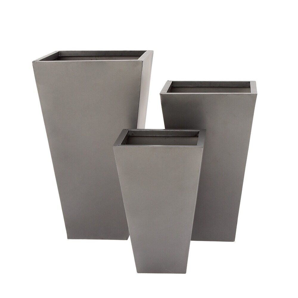 Black  Gray or Silver Metal Contemporary Planter with Tapered Base and Polished Exterior (Set of 3)