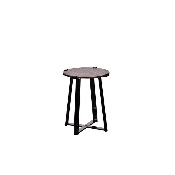 Round Wooden Side Table Iron and Mango Wood 18x18x23 Inch