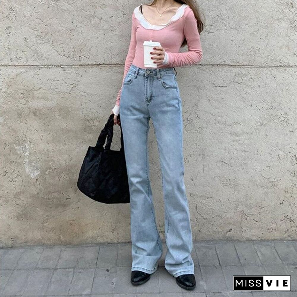 Woman Jeans High Waist Clothes Wide Leg Denim Clothing Blue Streetwear Vintage Quality Fashion Harajuku Straight Pants