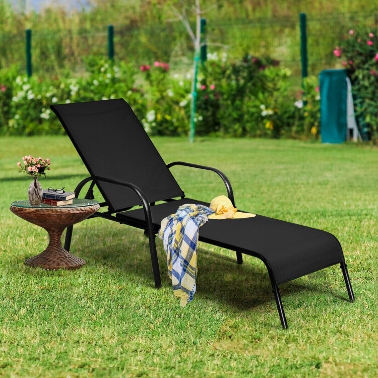 2 Pcs Outdoor Patio Lounge Chair Chaise Fabric with Adjustable Reclining Armrest   75.5\