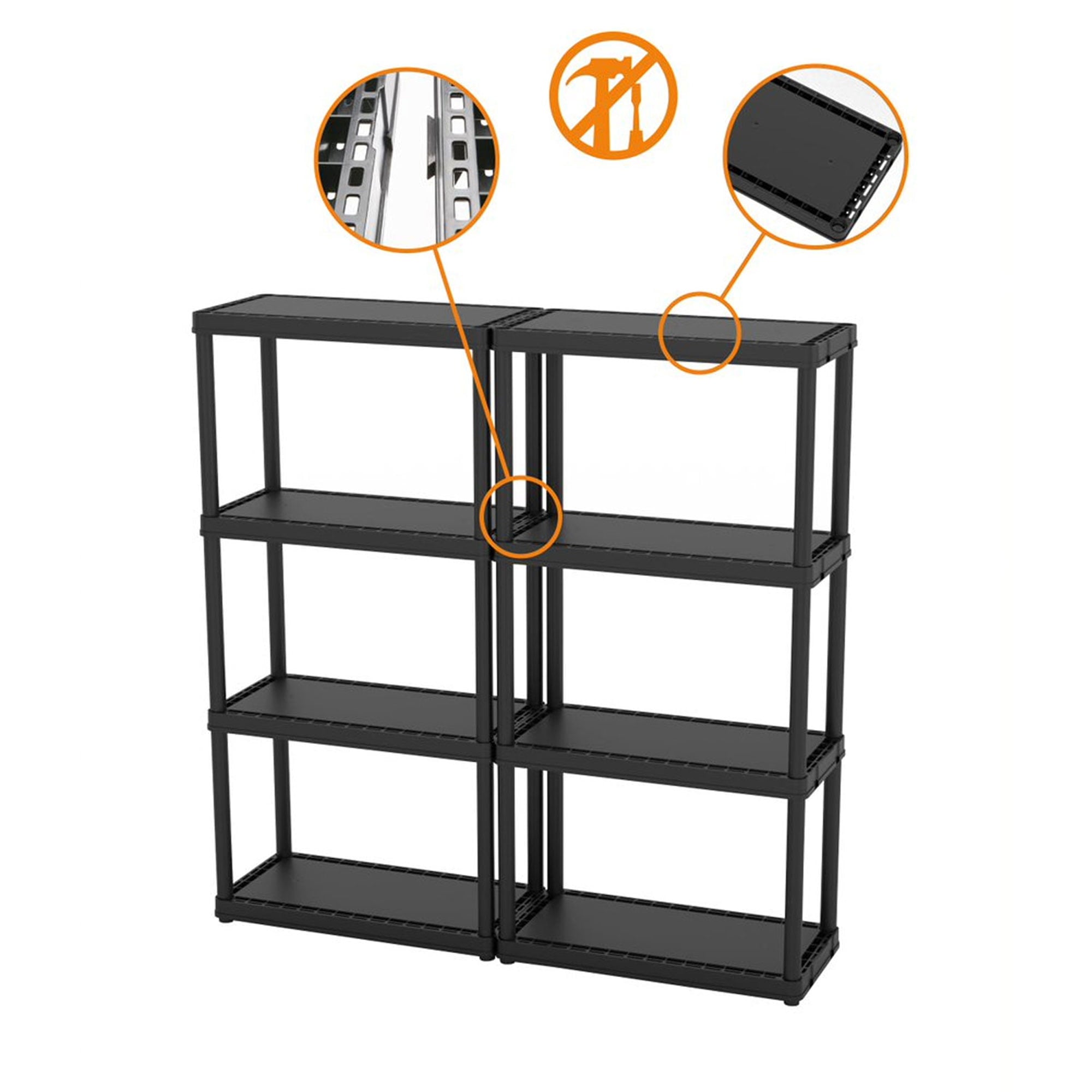 Gracious Living 4 Shelf Fixed Height Solid Resin Organizing Storage Unit, Black