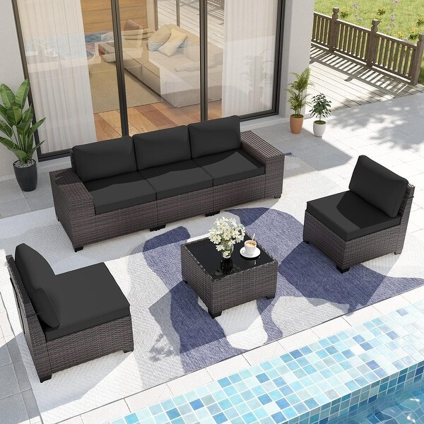 Kullavik Patio Furniture Set Sofa 6Piece Wicker Sectional Sofa Set，Outdoor Furniture Rattan Patio Sofa Conversation Set