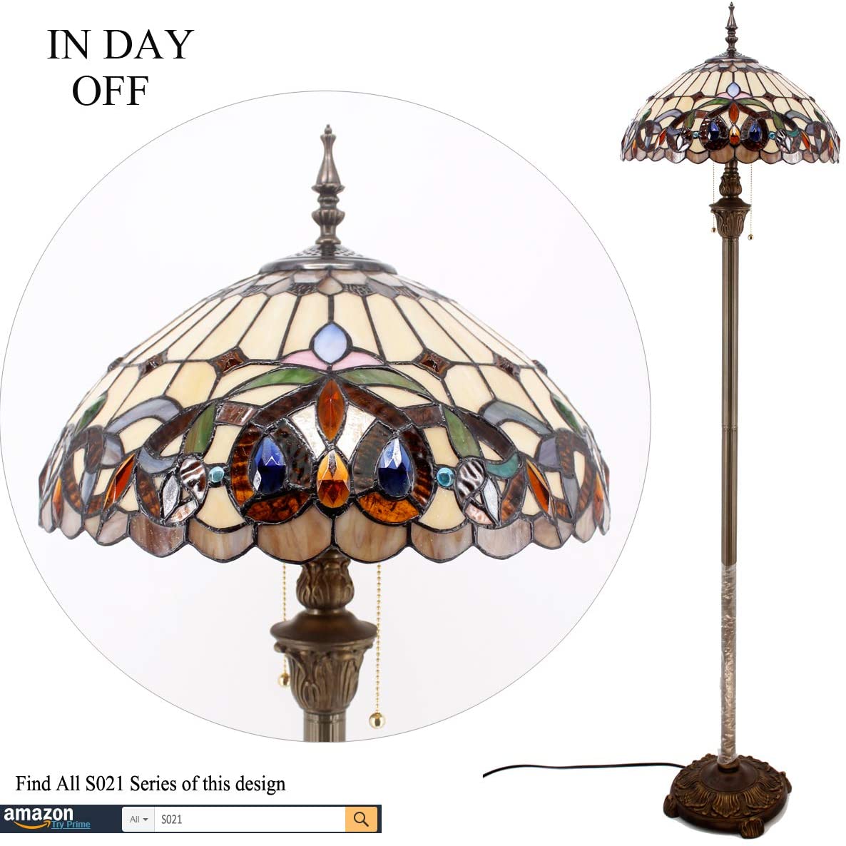 BBNBDMZ Tiffany Floor Lamp Serenity Victorian Stained Glass Standing Reading Light 16X16X64 Inches Antique Pole Corner Lamp Decor Bedroom Living Room  Office S021 Series