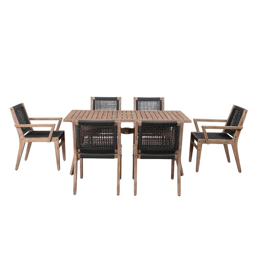 Ove Decors Quinn Patio 7 Piece Dining Set in Wood Look Brown Finish