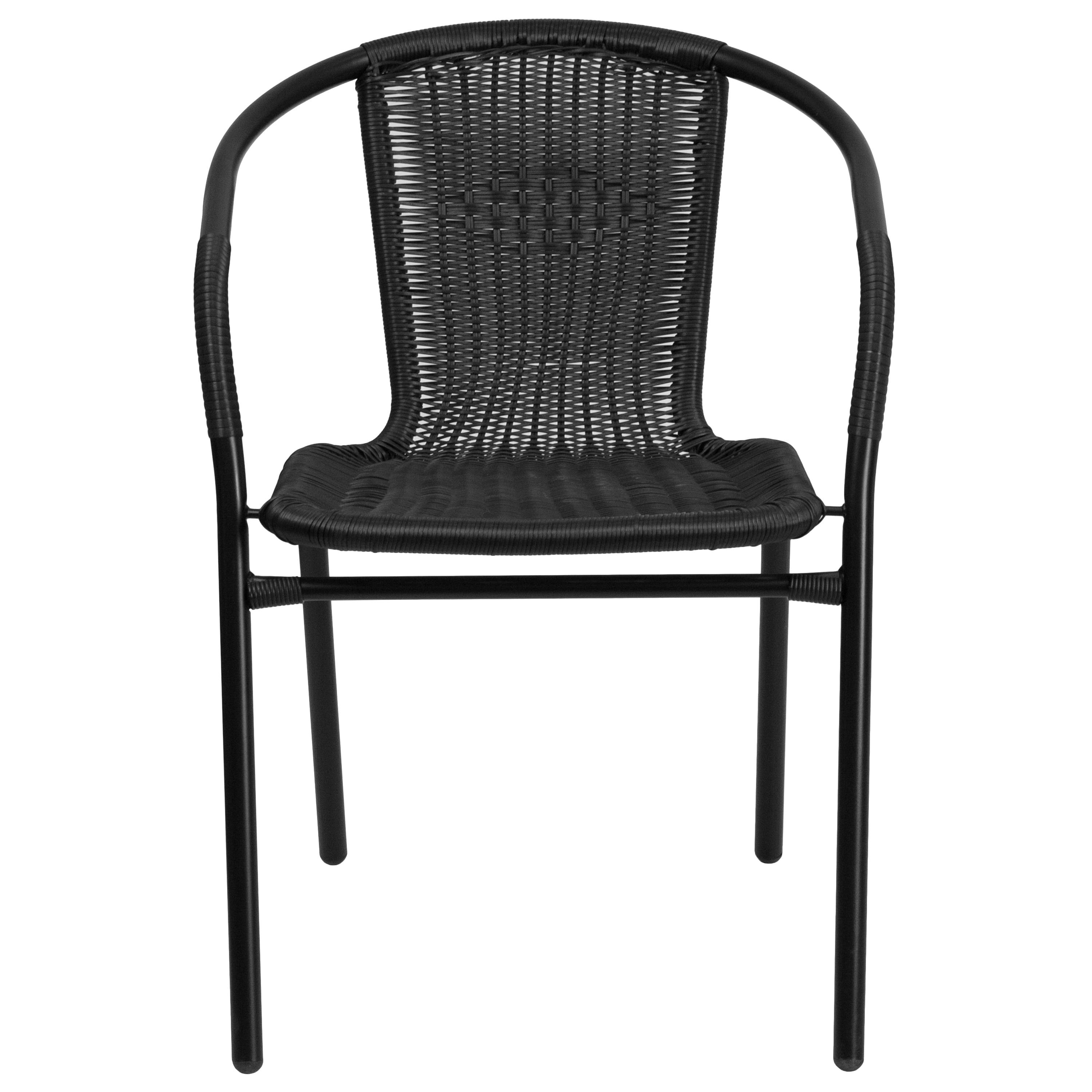 BizChair 2 Pack Black Rattan Indoor-Outdoor Restaurant Stack Chair