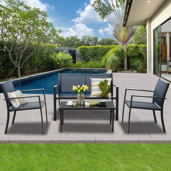 4Piece Outdoor Patio Textilene Bistro Set Conversation Set w/Loveseat