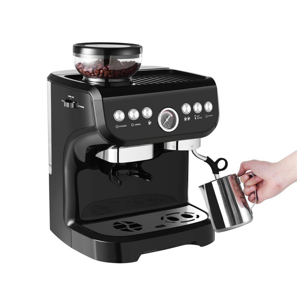 Edendirect 10 Cup Black Drip Espresso Machine Coffee Maker with Build in grinder Automatic off Milk Froth TWWJACXY517E