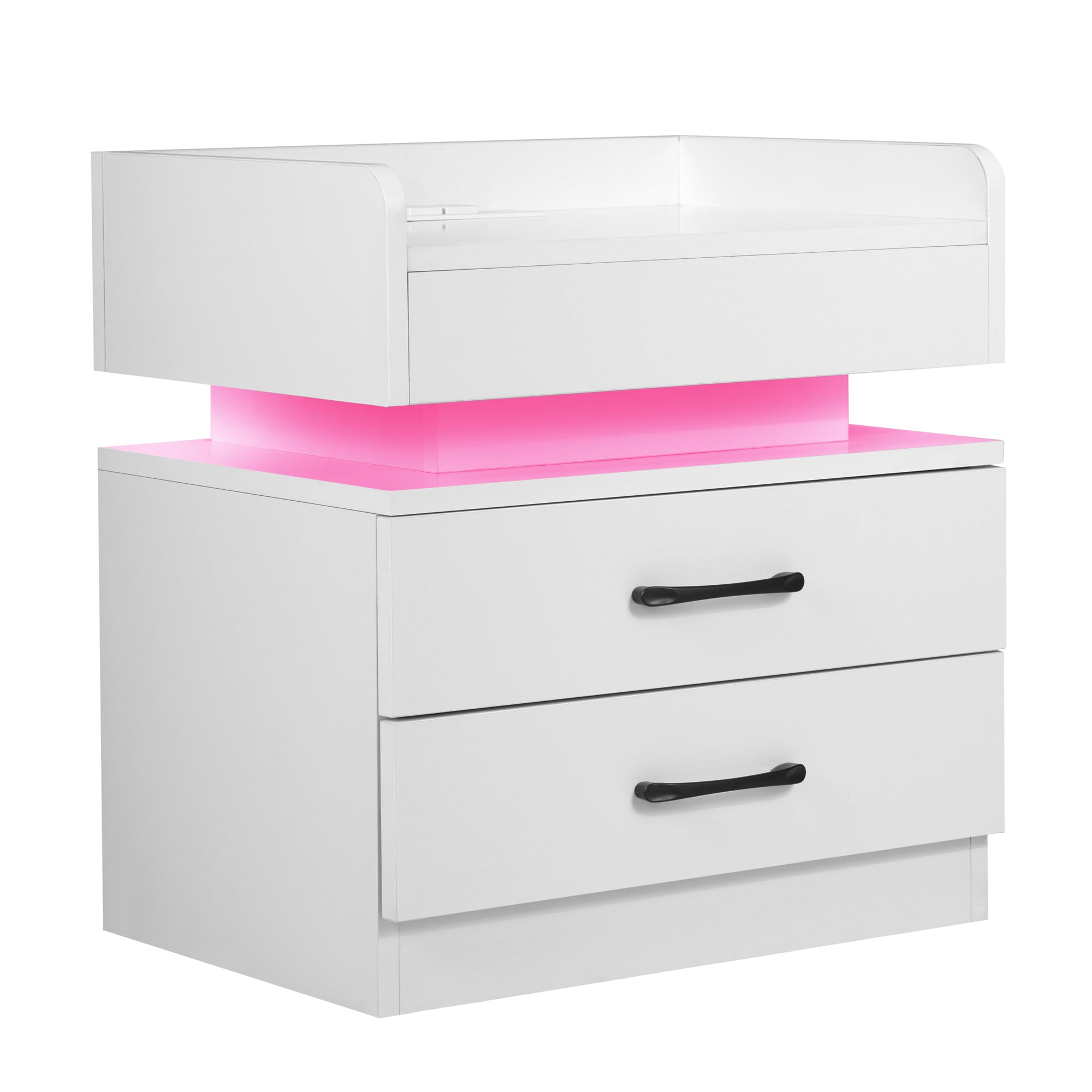 Docooler Nightstand with 2 Drawers,USB Charging Ports, Wireless Charging and Remote Control LED Light-White