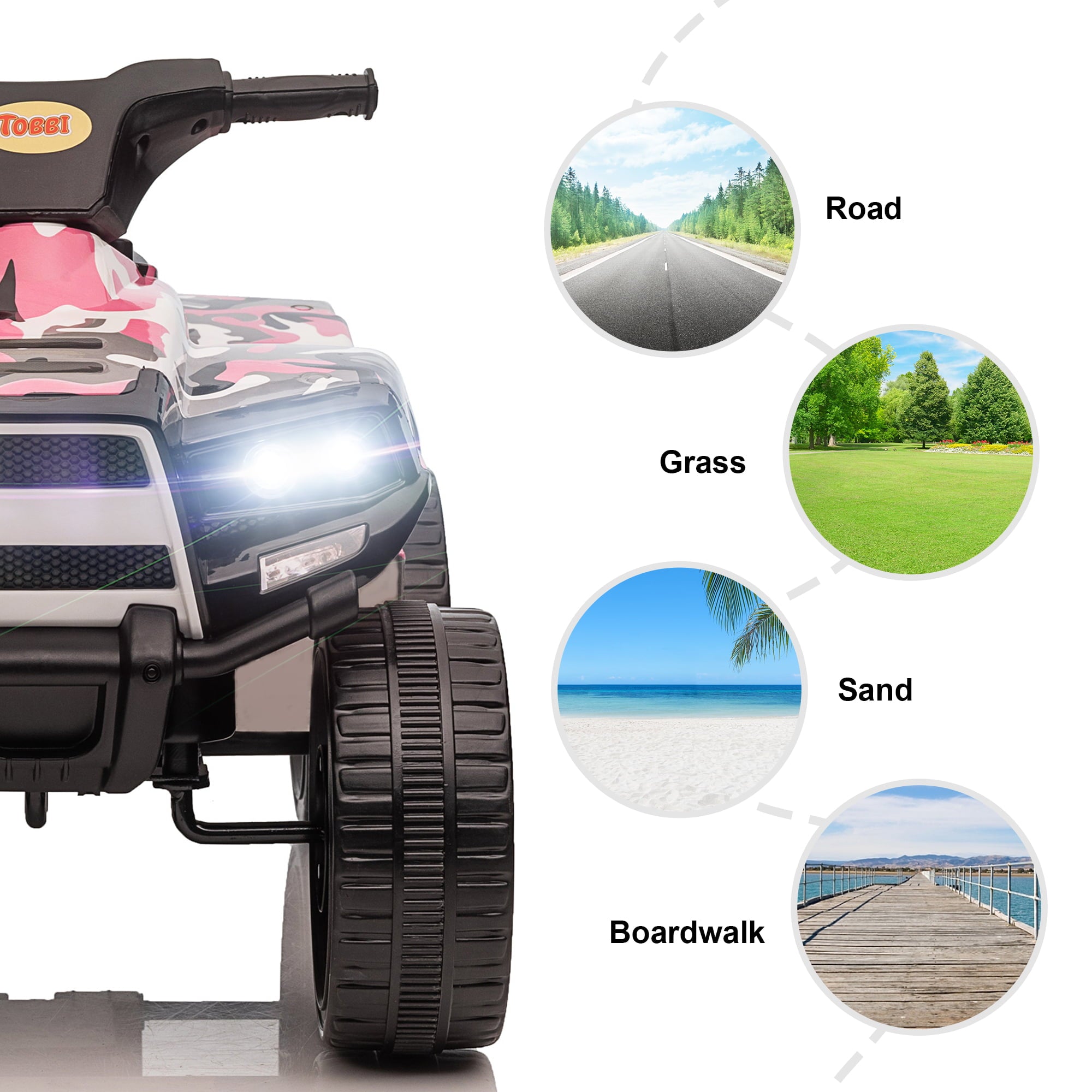 TOBBI 6V Electric Kids Ride on ATV Quad Car 4 Wheeler Ride on Toy W/ LED Headlight, Horn, Speed Indicator, Pink Camouflage