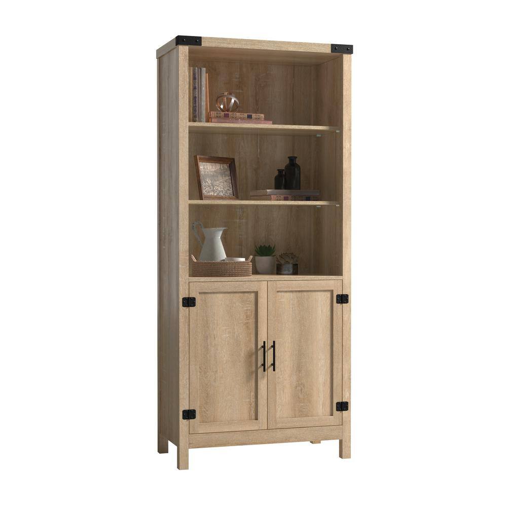 SAUDER Bridge Acre 70 in. Orchard Oak 5-Shelf Standard Bookcase with Doors 427324