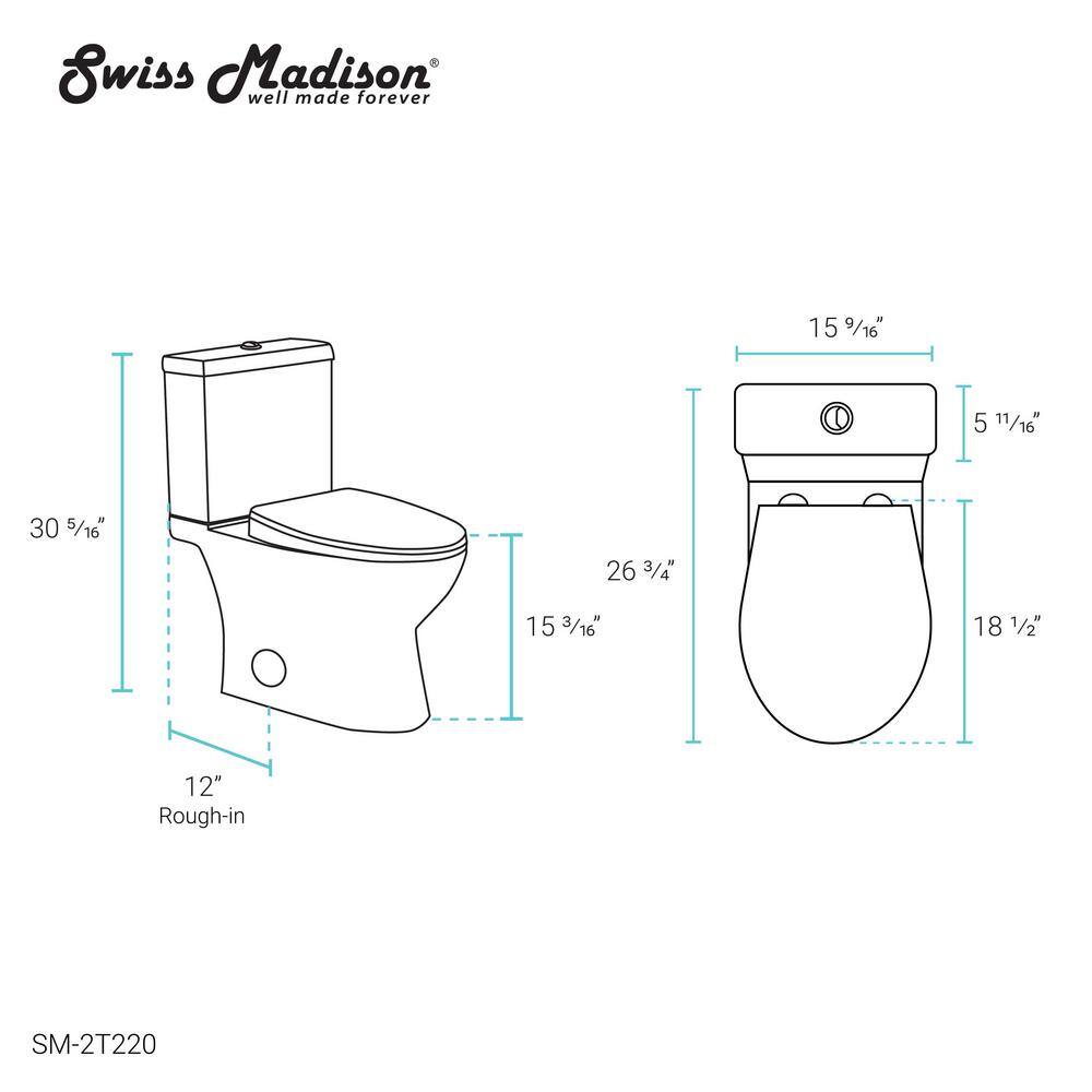 Swiss Madison Cache 2-Piece Elongated Toilet Dual Flush in White SM-2T220