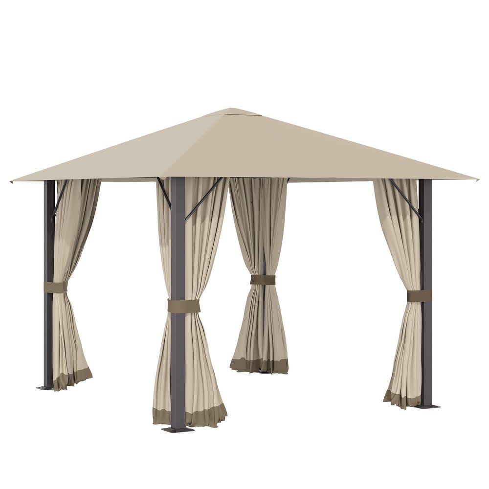 Outsunny 13' x 10' Patio Gazebo Outdoor Canopy Shelter with Sidewalls  Vented Roof  Aluminum Frame for Garden  Lawn  Backyard