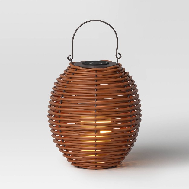 Resin Wicker Woven Led Outdoor Lantern Dark Brown