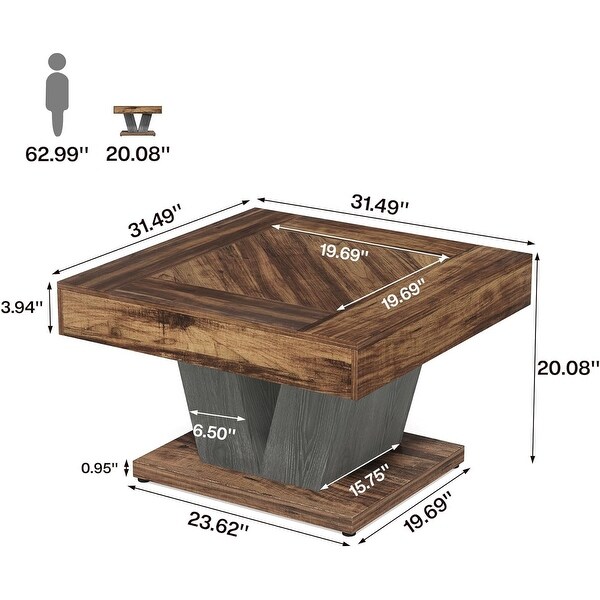 31.5 Inches Square Coffee Table，Wood Center Table Cocktail Tea Table Accent Table