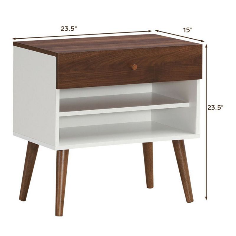 Hivago Mid-Century Nightstand with Drawer and Rubber Wood Legs