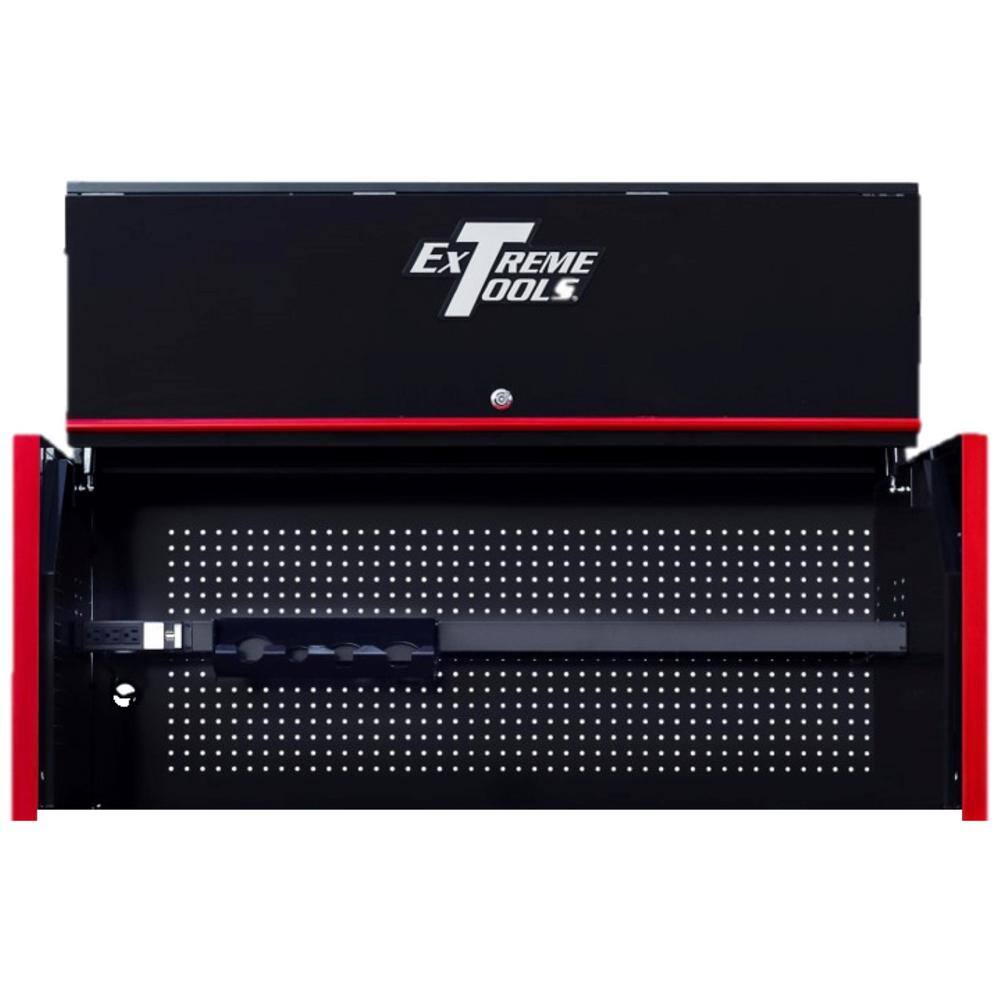 Extreme Tools RX Series 55 in. Black Triple Bank Hutch with Gloss Red Handle and Trim RX552501HCBKRD