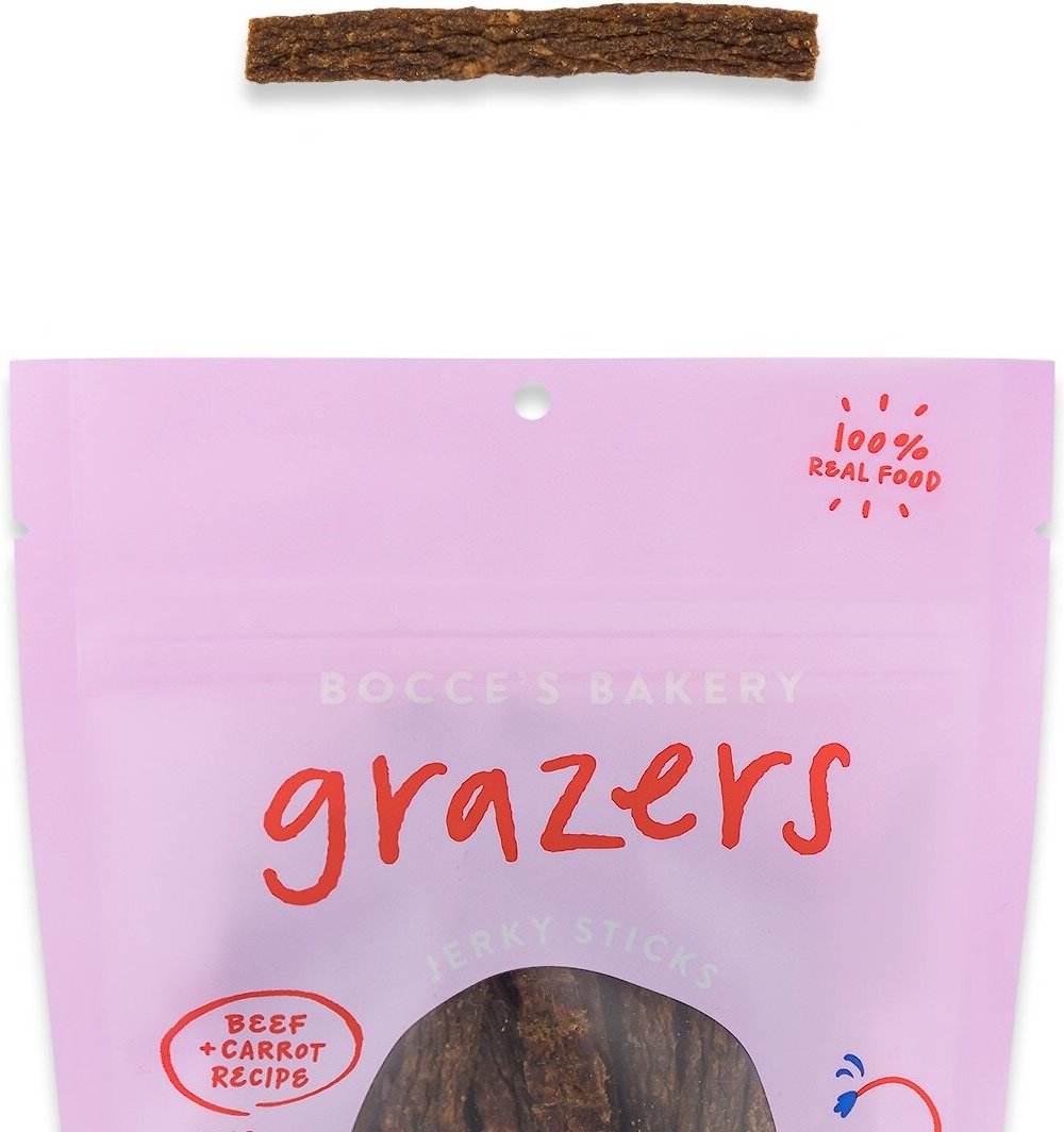 Bocce's Bakery Grazers Beef Jerky Dog Treats， 4-oz pouch