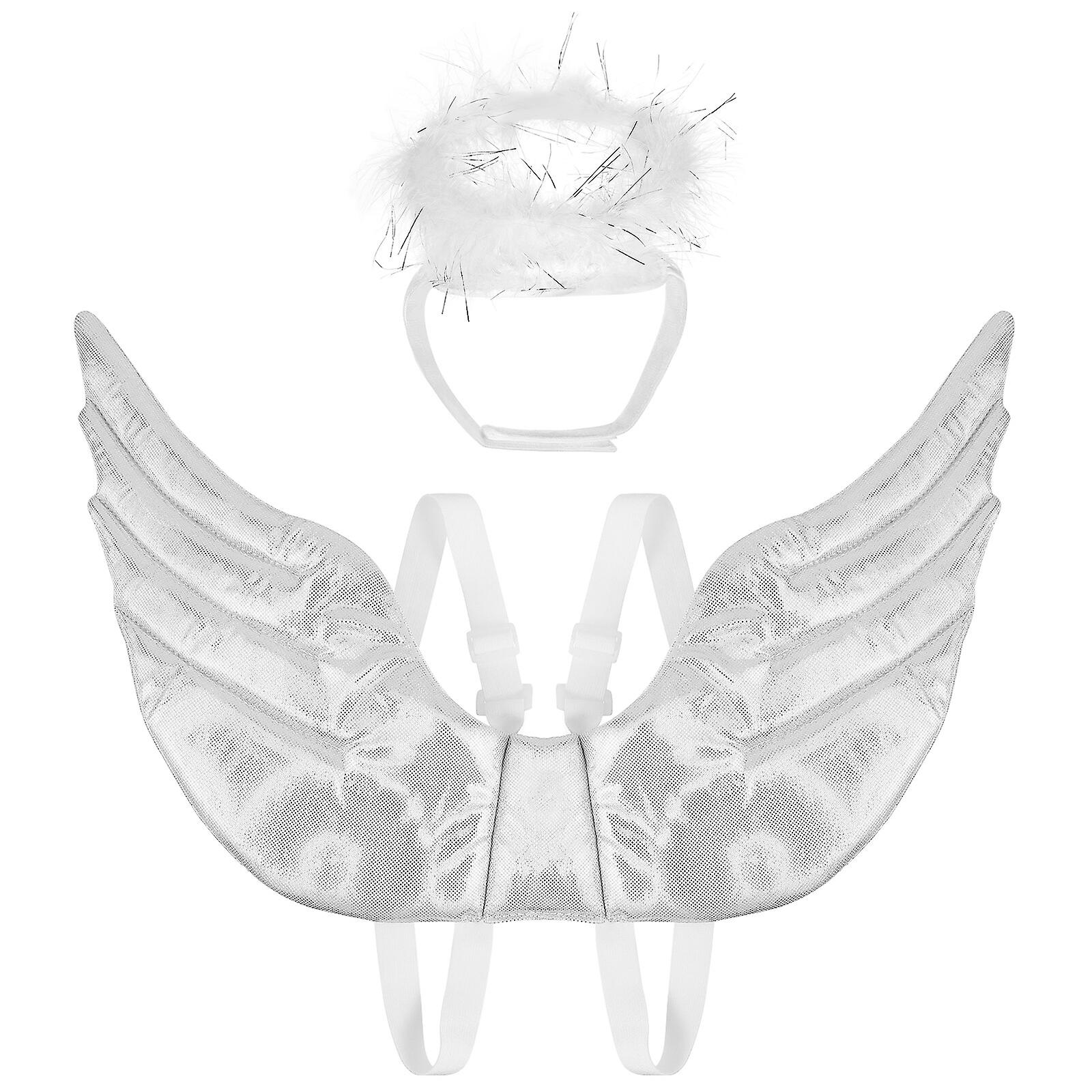 Popetpop Halloween Angel Wings Shape Pet Costume Pet Makeover Clothes Fancy Cosplay Costume Pet Clothes Supplies For Cat Pet (white)