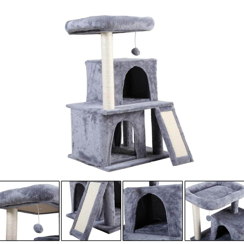 COZIWOW 67 in. and 34 in. H Multi-Level Cat Tree with Kitten Activity Center Plush Perch CW12W5225MS