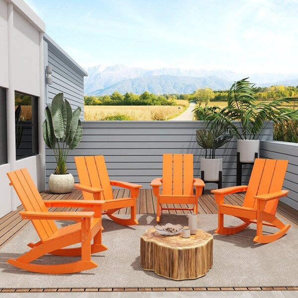 Polytrends Shoreside Modern EcoFriendly All Weather Poly Adirondack Rocking Chairs (Set of 4)