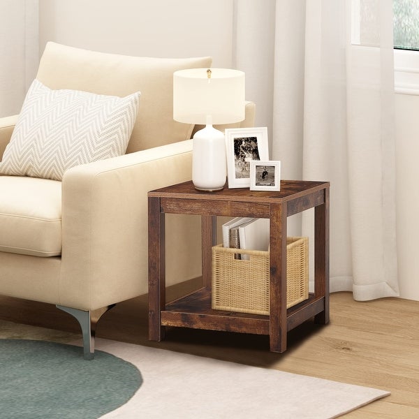 2-Tier End Table with Storage Shelf， Wood Side Table for Living Room - 17.7”