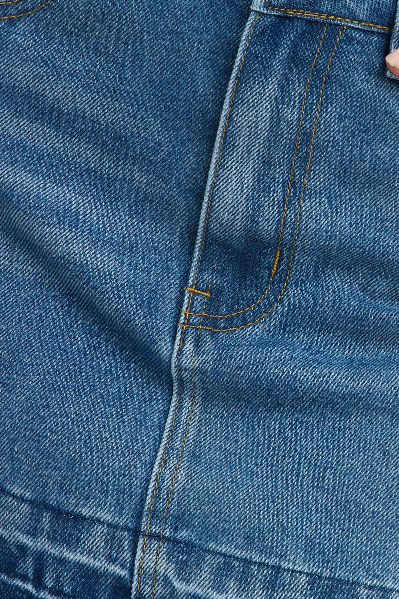 Denim Mini Skirt Mid Rise Let down Hem