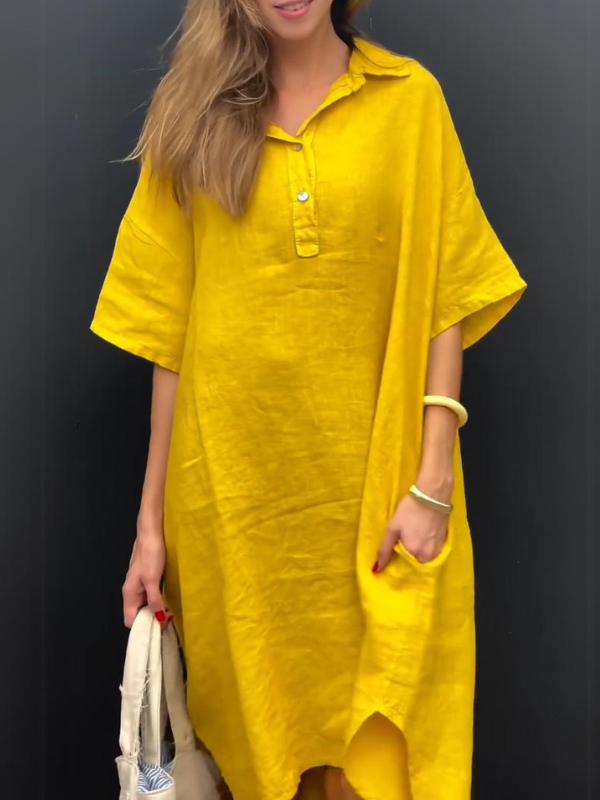 Half lapel cotton and linen dress