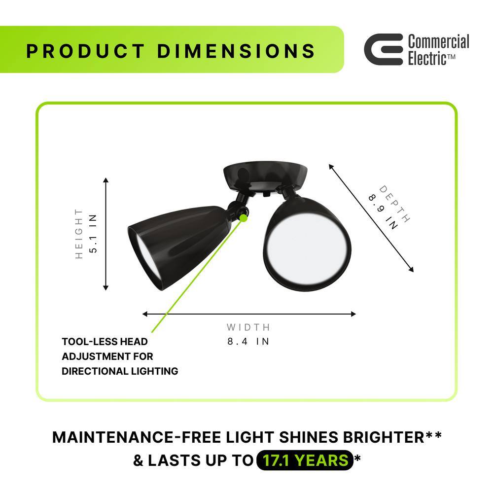 Commercial Electric Twin-Head Directional Bronze Outdoor Integrated LED Flood Light for Outdoor Security Lighting Dusk to Dawn TPAR2-PC-BZ